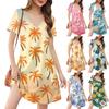 Women's Fashion Casual Printed With Pockets Bohemian Beach V-Neck Short Sleeve Dresses