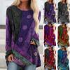 Ladies Ethnic Style Printed Loose Long-sleeved Large Size  T-shirt Sweater