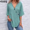 Женские модные повседневные летние весенние однотонные блузки и рубашки с рукавами 1/2 и v-образным вырезом с принтом