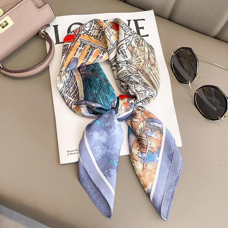 Роскошный бренд шелковый квадратный платок женский фуляр бандана принт лошади шейный платок повязки для волос 70 см шали накидки буфанда весна