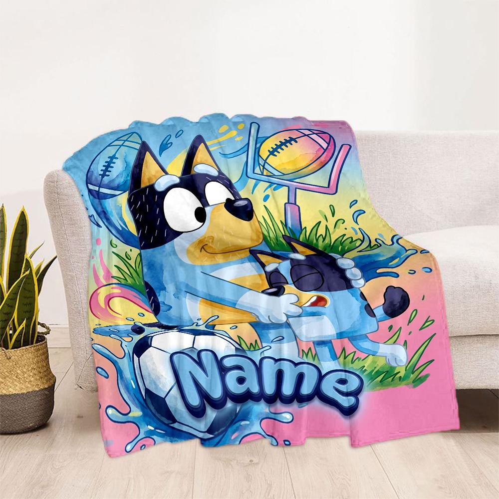 Bluey's Soccer Adventure Customize Your Name Blanket Multi-purpose Personalized Blanket Comfortable Suitable for Sofa Seaside Couch Living Room