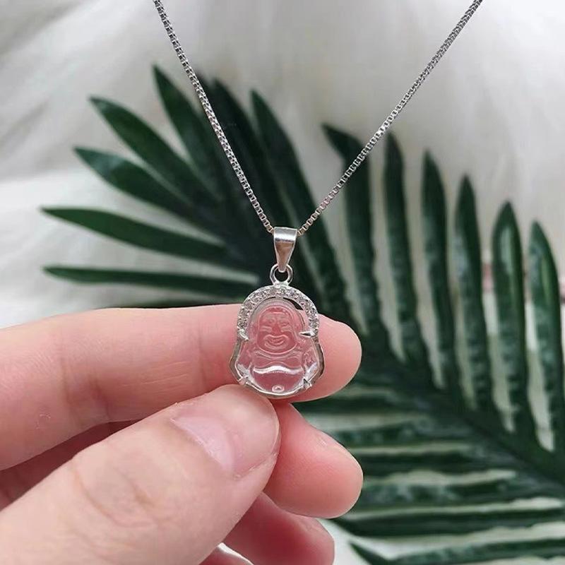 Серебряное ожерелье S925 с маленьким улыбающимся Буддой в виде ключицы, женская национальная мода, новый китайский стиль, белый халцедон, аксессуары для Будды Майтреи