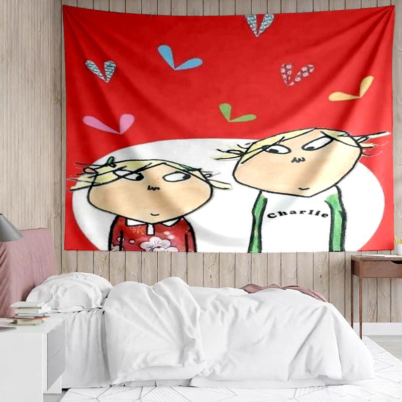 Charlie and Lola Print Tapestry, Backdrop, Easy Setup, Ideal for Bedroom, Office & Living Room, with Aesthetic Wall Hanging Decor.