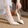 Fashion Chinese Style Embroidery Pumps Women Sexy Pointed Toe Stiletto Heel Party Shoes Woman Slip-On Pu Leather High Heels Shoes Ladies