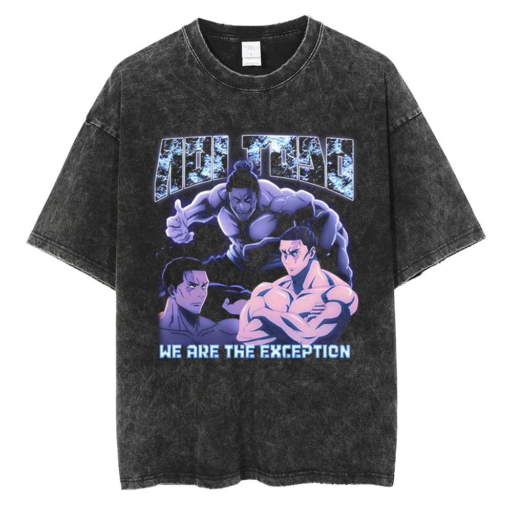 Anime Jujutsu Kaisen Print T Shirt Men Summer Zenin Maki Streetwear Tshirt Oversized Vintage Washed Short Sleeve Casual Tshirt