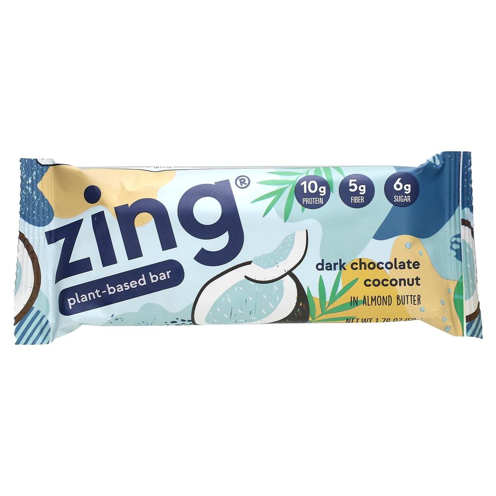 Zing Bars Vegan Bars, Almond Butter with Dark Chocolate Coconut, 12 Bars, 1.76 Oz (50 G) Each