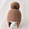 Winter Baby Beanie Hat With Earflap Fur Ball Winter  Woolen Knitted Hats For Kids Outdoor Warm Girls Boys Ear Protection Cap