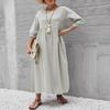 Women's Solid Color Fashion Lantern Sleeve Loose Cotton Linen Pocket Dress
