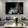 Холст Картина Король и Королева Лев Черно-белые Животные Постеры Принты Гостиная Спальня Любовь Семья Настенное Искусство Картины Современный Домашний Декор Cuadros