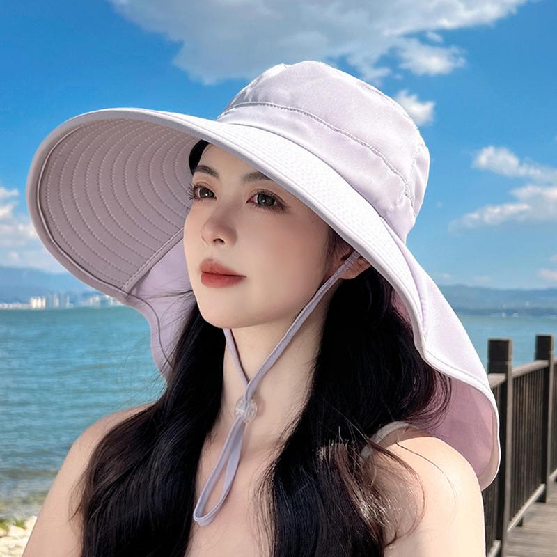 Summer Women Bucket Hat With Shawl Lightweight Breathable Face Neck Protection Sun Hat Beach Cap Design Travel
