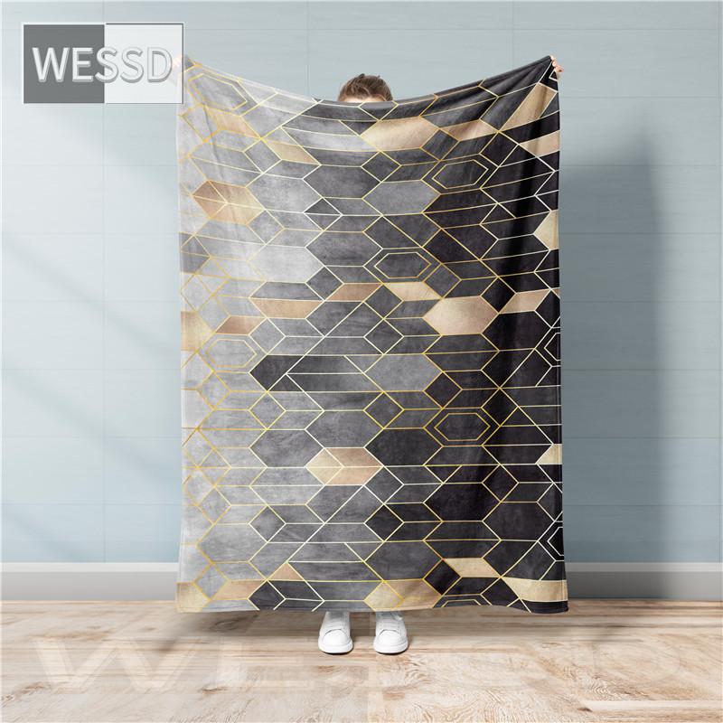 Geometric Plaid Blanket Blue Gray Green Flannel Blanket For Sofa Portable Cutsom Blankets And Bedspread Fluffy