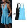 Summer New Product Women's Clothes French Style Bow Shoelace Wavy Style Wide Swing Halterneck Short Dress 4661379