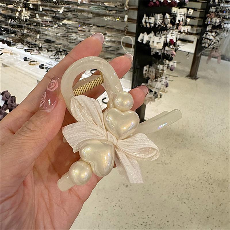 Винтажная заколка в виде акулы с бантом в форме сердца и жемчуга, милые заколки для волос, заколка в форме сердца для девочек, современные аксессуары для волос, головной убор, изысканный подарок