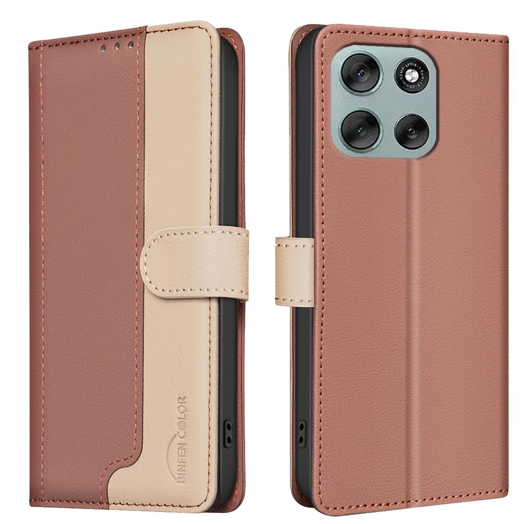 For Motorola Moto G56 5G Leather Case BINFEN COLOR Splicing Color RFID Blocking Wallet Stand Phone Cover