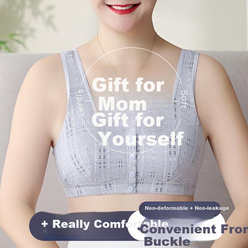 LangSha Mom's Bra for Middle-Aged And Elderly Women, Front-Opening Vest-Style, 2-Pack, Breathable, Nude-Feel Cotton, Comfortable Thin Bra