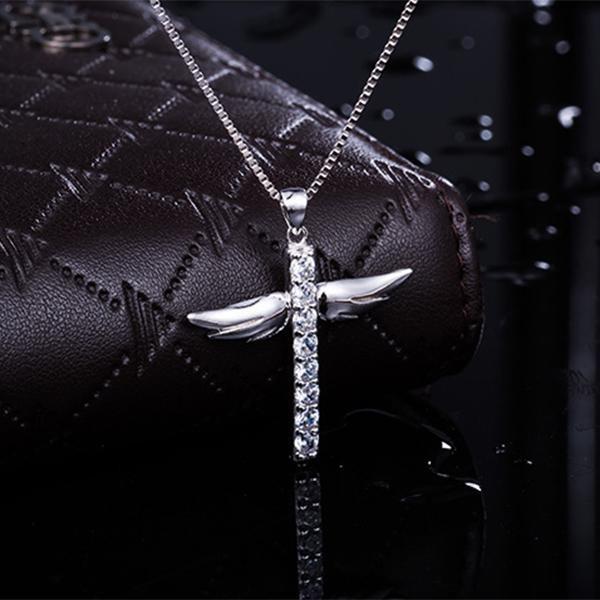Elegant Silver Women Cross Love Angel Heart Wing Pendant Necklace For Stylish Ladies