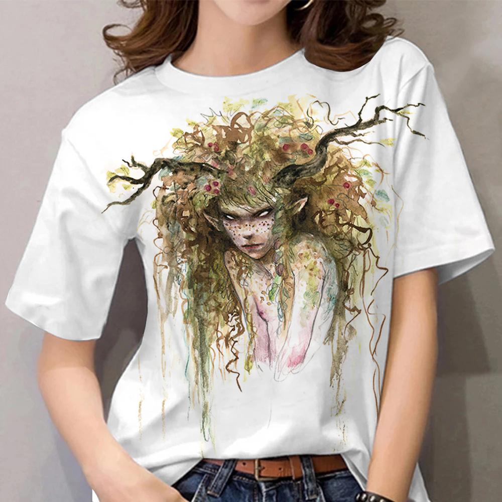 Женские футболки на Хэллоуин с 3D-принтом T-Shirtharajuku Повседневная футболка с коротким рукавом и круглым вырезом Oversize Женская праздничная одежда