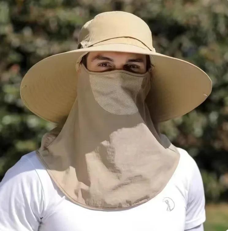 Men's 3-Piece Fishing Hat Set - Camo Military Sun Hat with 12cm Shawl Veil, Sandproof & Waterproof for Summer Outdoor Camping