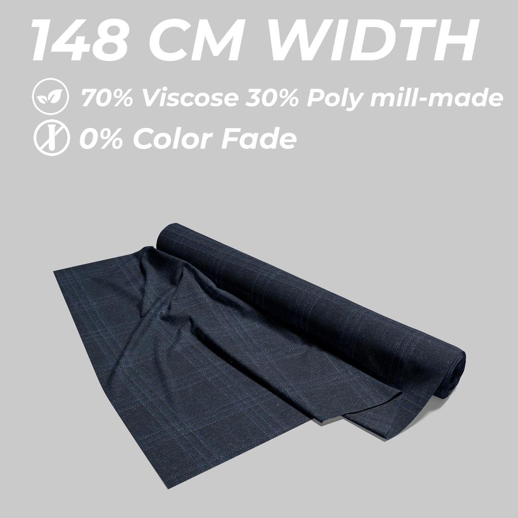 Unstitched Blue Plaid Three Piece Suit - 70% Viscose,30% Polyester