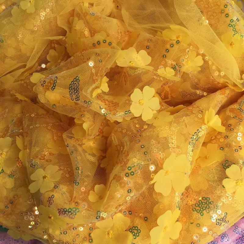 Ткань с 3D вышивкой пайетками в виде лепестков для свадебного платья, ципао, аксессуаров для волос, обуви, одежды и DIY поделок