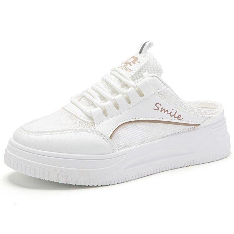 Half-drag Little White Shoes Women's Summer New Breathable Mesh Thick-soled Casual Versatile One-pedal Lazy Half-support Board Shoes Tide