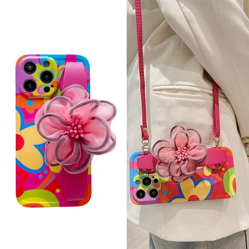 Цветочный браслет для Apple 15 Чехол для мобильного телефона Graffiti IPhone14 Messenger Rope 16promax Силиконовый мягкий чехол для женщин