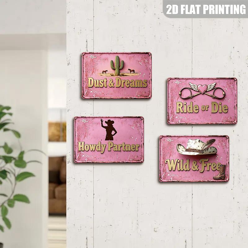 Vintage Pink Cowgirl Metal Sign Western Cactus Horse Wall Decor for Farmhouse Bedroom