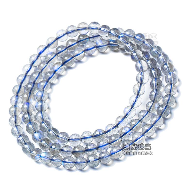 Новый продукт 8AСовершенно чистый серый лунный коллекционный браслет с кристаллом кошачий глаз из лабрадорита синего цвета