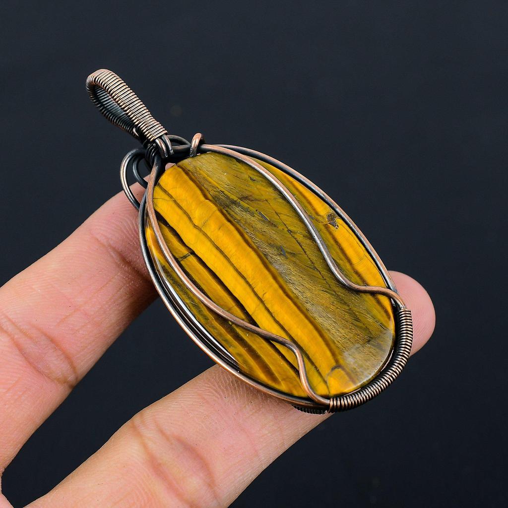 Драгоценный камень тигровый глаз, чистая медная проволока, обернутая ювелирными изделиями ручной работы