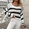 Women's Round Neck Color Matching Knitted Sweater Striped Loose Large Size Pullover Sweater Women