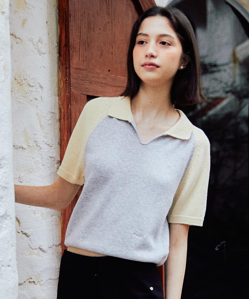 TTUDEMENT Half Sleeve Raglan Knit Gray