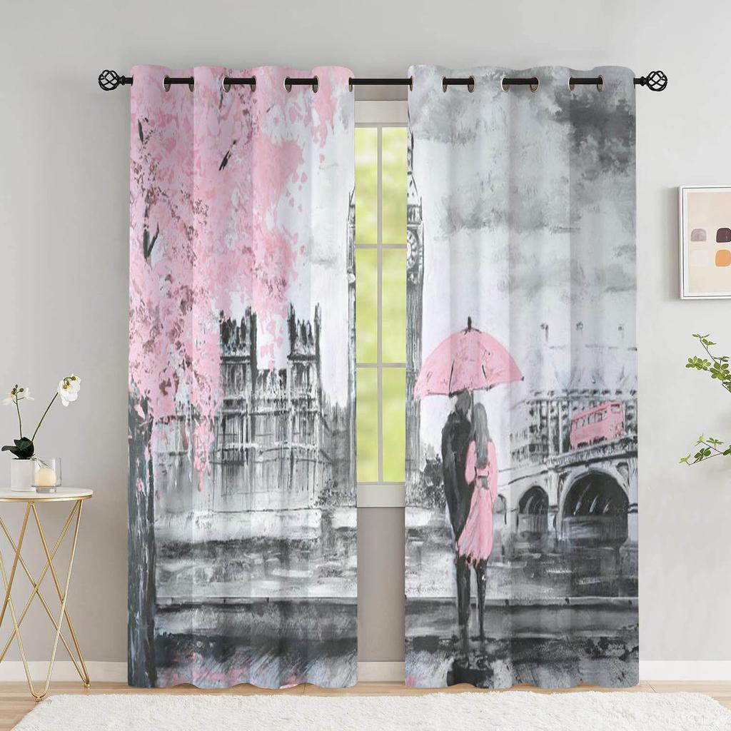 Paris Lover Window Curtain Eiffel Towers Living Room Blackout Curtain For Bedroom Dorm Oil Painting Aesthetic Home Decor 2 Panel