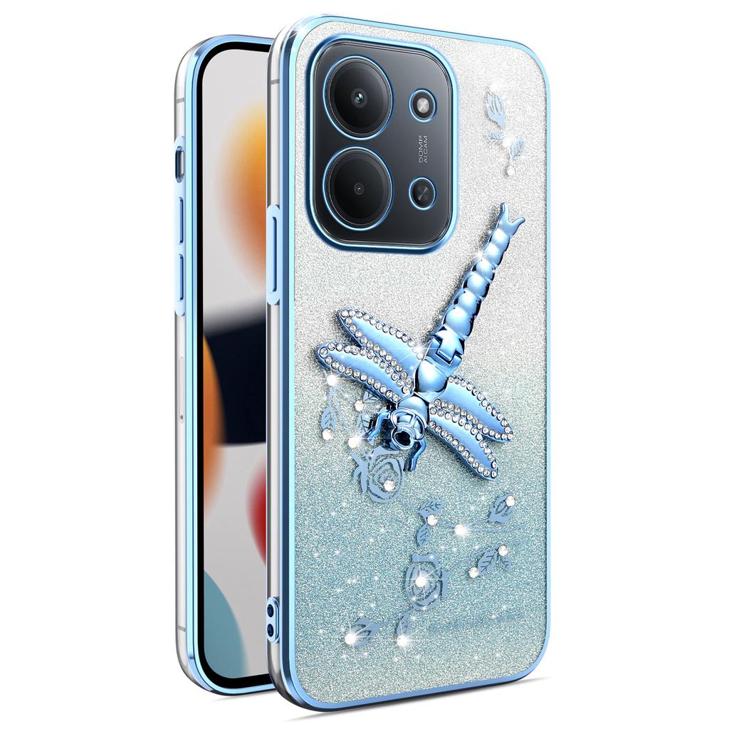 Phone Case For Xiaomi Redmi 15C 4G (EU) (173mm)/15C 5G (EU) (173mm)/Poco C85 Dragonfly Kickstand TPU Flowers Glitter Cover