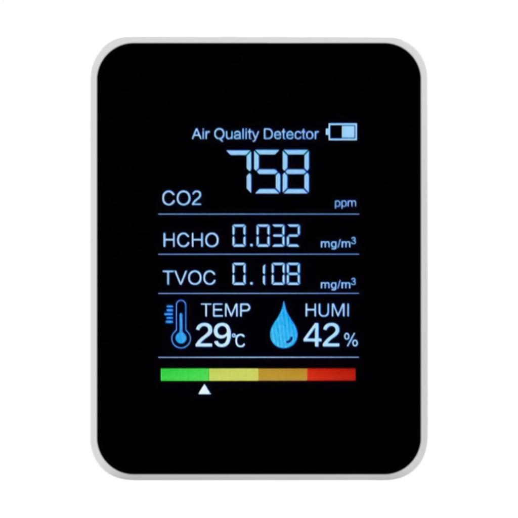 Portable 5 In 1 Air Quality Detector Smart Clear Display Accurate Monitor For Safety CO2 TVOC HCHO Testing Monitoring Detection
