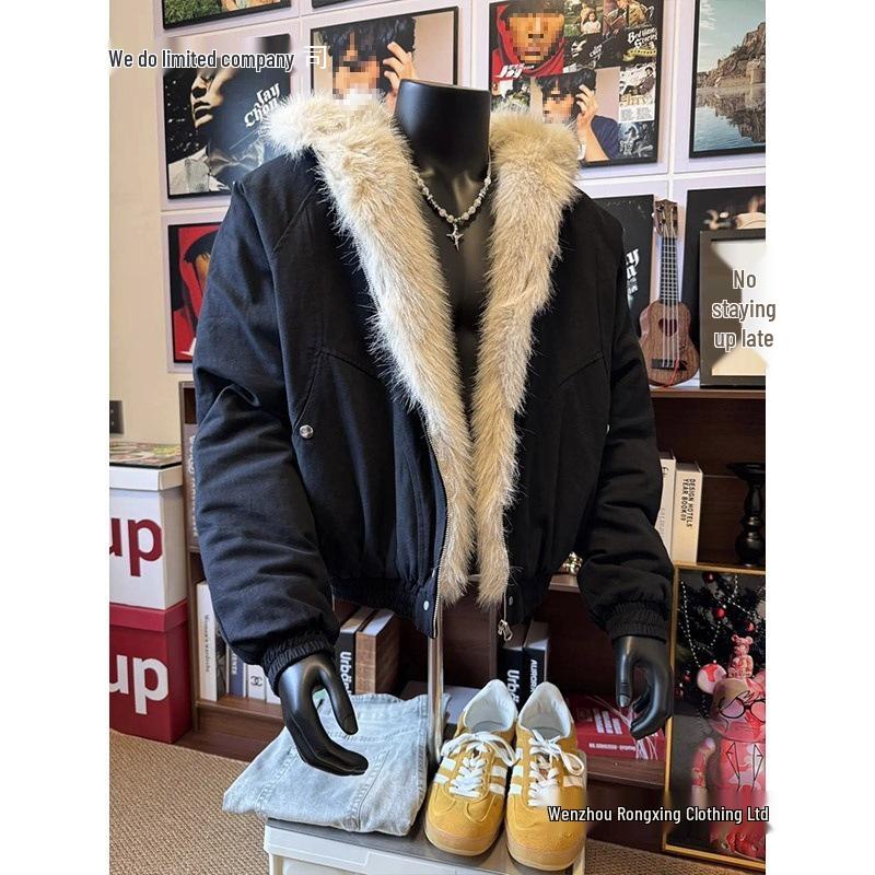 Мужская хлопковая куртка CleanFit в стиле ретро с меховым воротником и капюшоном - Теплое зимнее короткое пальто 'Золотой орел'