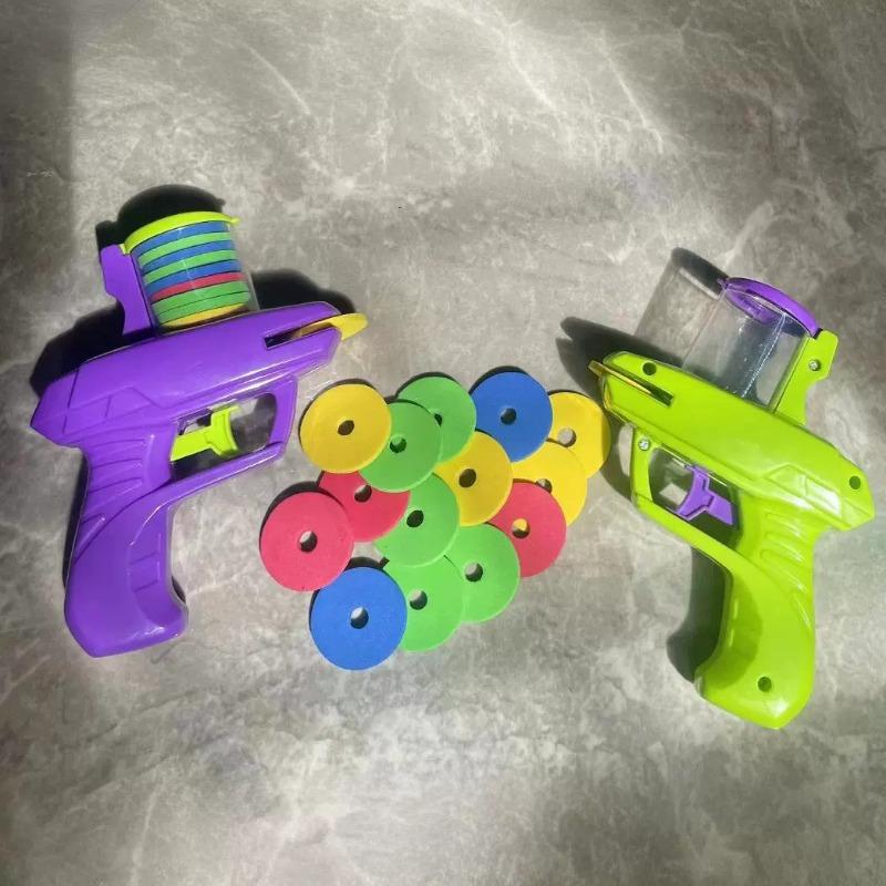Kids Flying Discs Launcher Toys EVA Soft Bullet Toy Gun Mini Carrot Flying Saucer Shooting Gun Children Outdoor Games Sport Toy