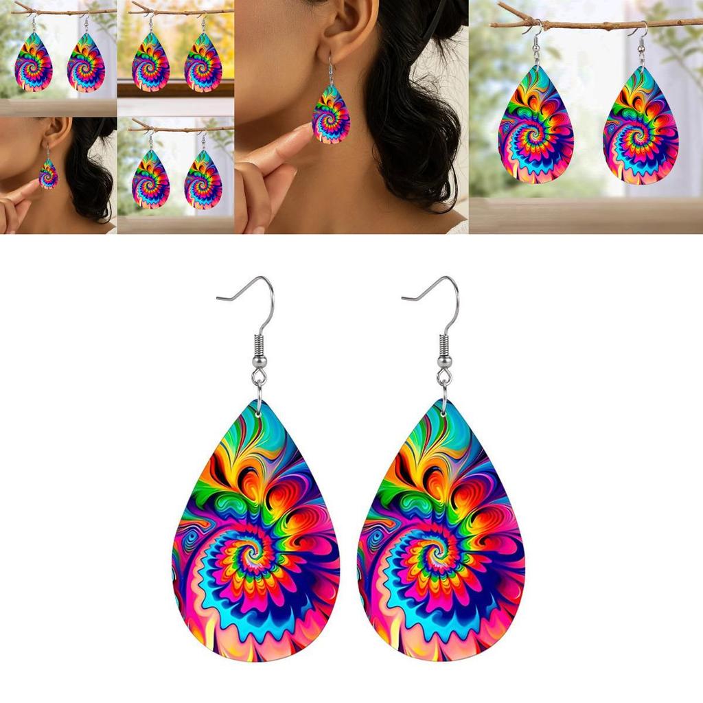 Fashion Colored Pattern Water Droplet Shaped Women Acrylic Earrings For All