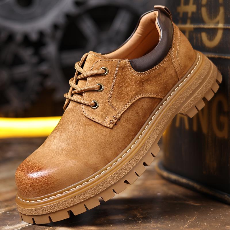 Tooling men's shoes casual shoes thick sole round head breathable pigskin low top Martin boots
