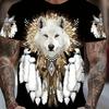 Men's 3D Ethnic Totem Wolf Printed Round Neck Polyester Short Sleeve Casual T Shirt Outdoor Spring Summer Menswear