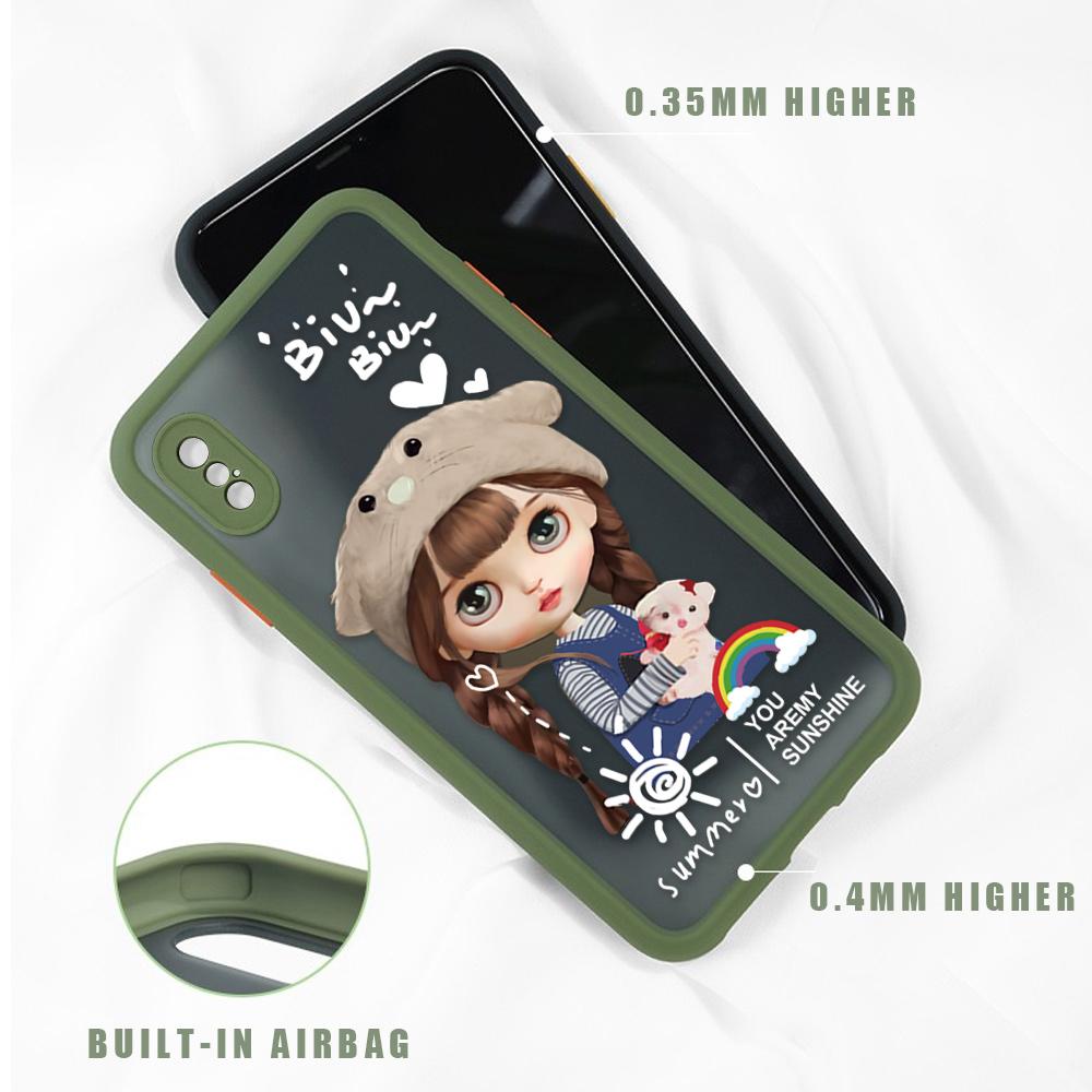 Cute Cartoon Girl Phone Case for iPhone 14 13 12 11 Pro Max Samsung Galaxy S20 FE A52 S23 Infinix Slim Matte Back Cover Lens Protection Cases