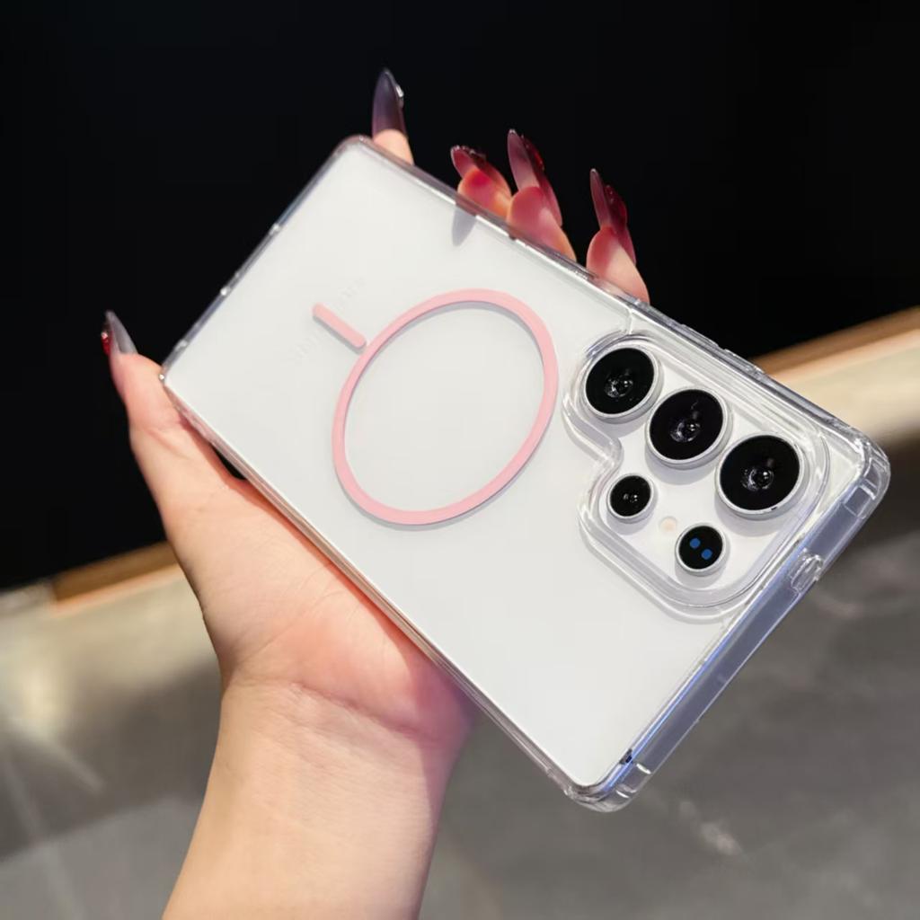 Для Samsung Galaxy S25 Ultra S22 S23 FE S24 Plus Edge Чехол для телефона Magsafe Магнитная Беспроводная Зарядка Прозрачный Жесткий Чехол Funda Capa
