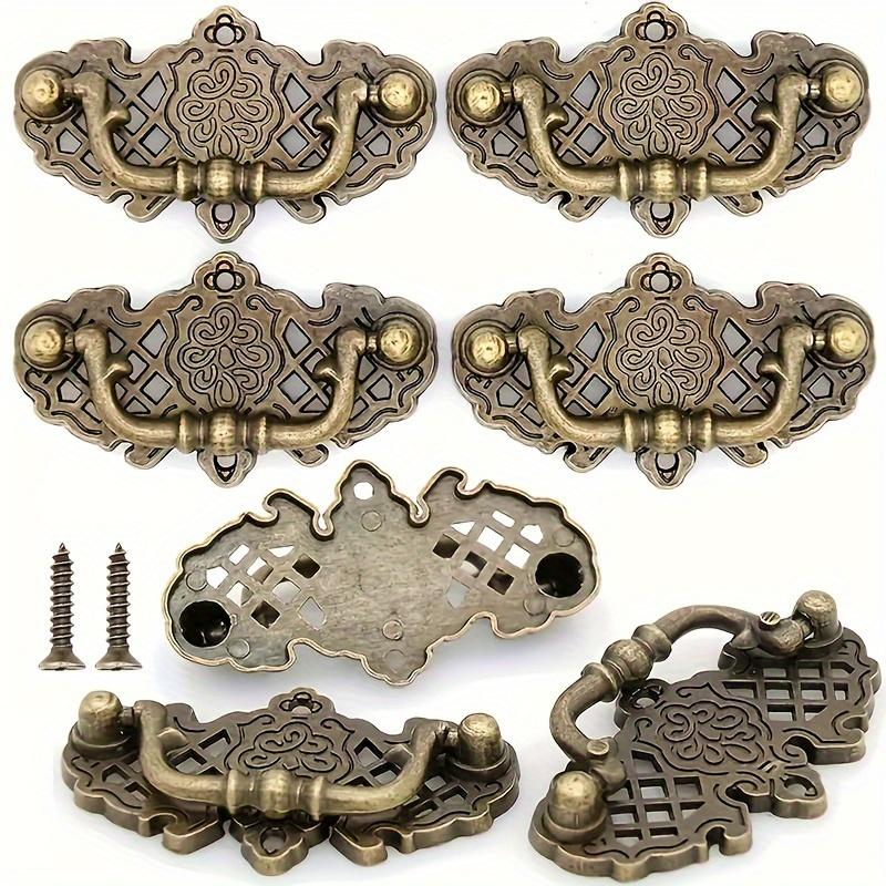 6pcs Vintage European Gift Box Furniture Flower Handle Knobs, Zinc Alloy Hollow Handles, Organizer and Box Handles with Mounting Screws, 6.6*3.7cm