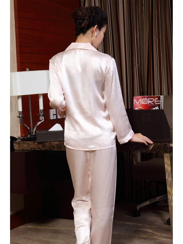 Silk Long Open Floral Baby Pink [Yumekairou] Women's Pajamas, Sleeves, Front, 100% Silk, Embroidery, XL,