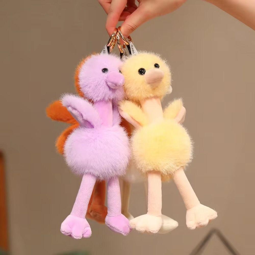 Soft Stuffed Ostrich Plush Doll Pendant Furry Bird Plush Keychains Birthday Gift