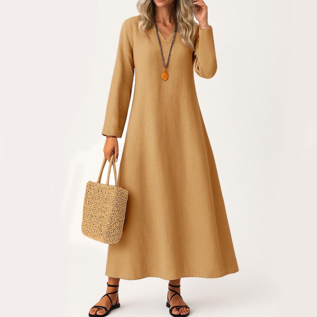 Dress For Women Long Boho Beach Dress Elegant Maxi Dress V-Neck Long Sleeve Dress