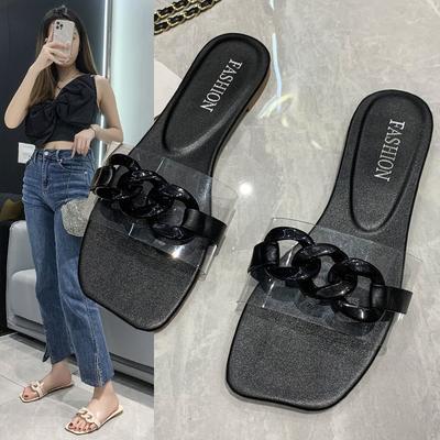 Niche тапочки женские лето 2025 новые плоские прозрачные верхняя одежда модные сандалии плоские тапочки