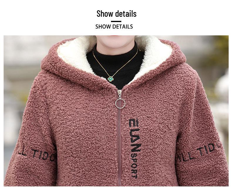 Women's Lamb Wool Winter Coat: Stylish, Warm Hooded Jacket for Middle-aged & Elderly