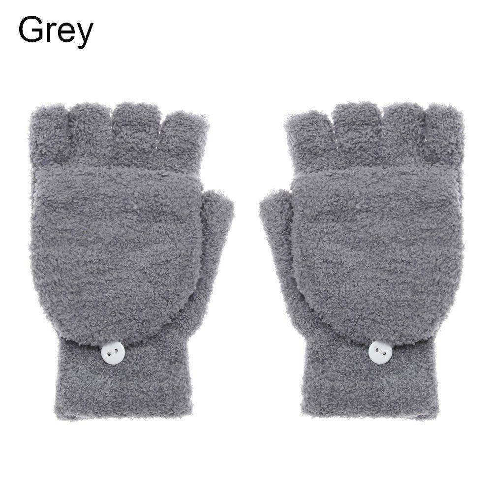 Girls Dual-use Thick Knitting Mittens Convertible Flip Top Half Finger Gloves Coral Velvet Gloves