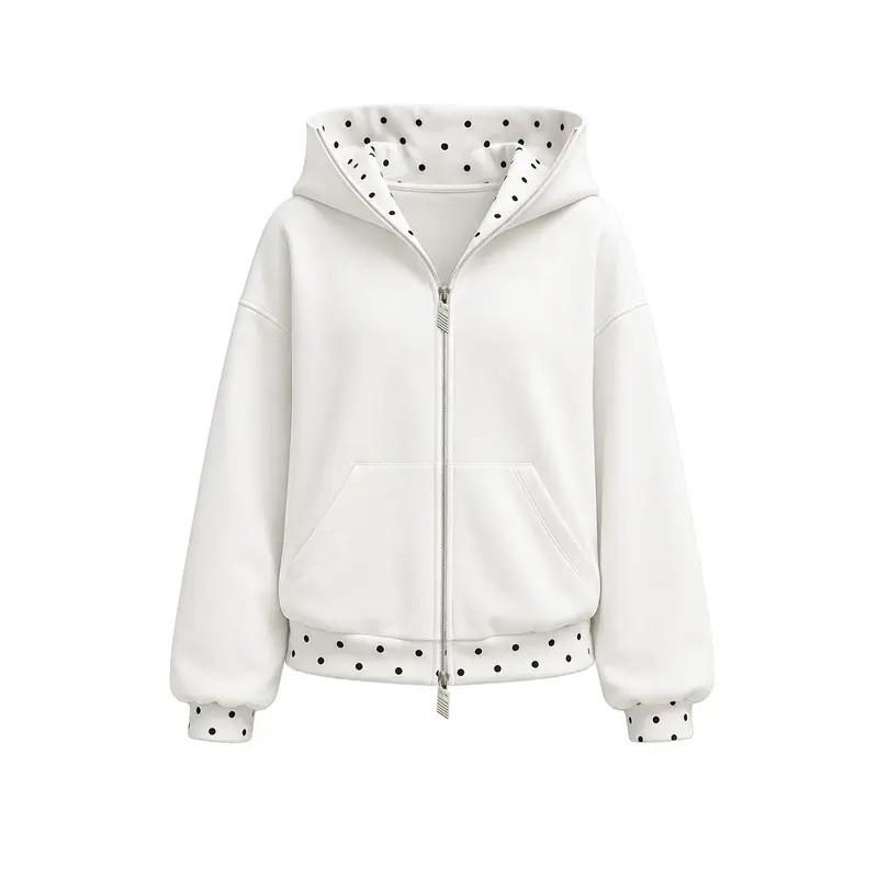 Womens Loose Fit Hooded Zip Sweatshirt Polka Dot Casual Sport Top 2026