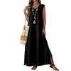 Женское платье макси без рукавов с V-образным вырезом и боковыми разрезами, длинное летнее повседневное свободное платье в стиле бохо, пляжный сарафан для отдыха